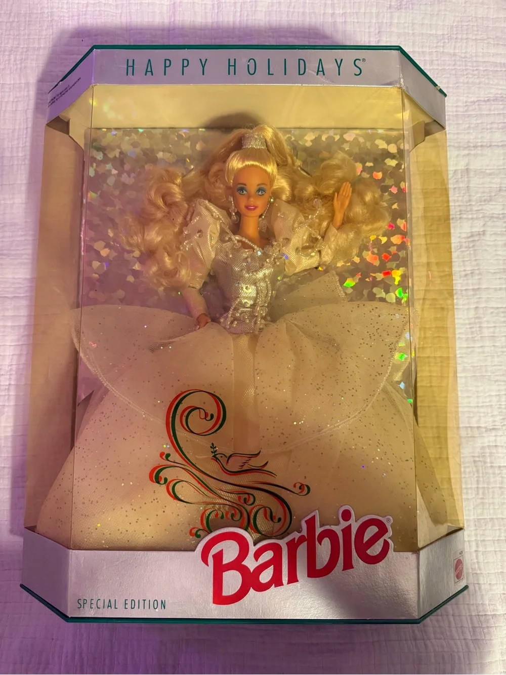Barbie 1992 Happy Holidays Doll NRFB Mattel 1429 Silver Sparkle Dress Vintage